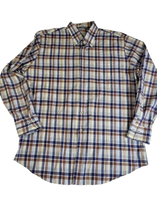 Peter Millar Other - Peter‎ Millar Plaid Long Sleeve Button Down Shirt Blue Brown Cotton Large